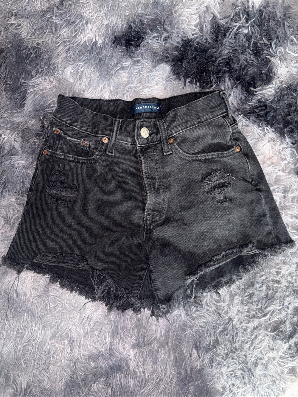 Aeropostale Black Distressed Denim Cutoff Shorts